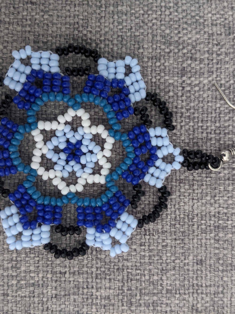 Handmade Blue Floral Seed Bead Drop Earrings - Women Jewelry - Picture 4 of 4